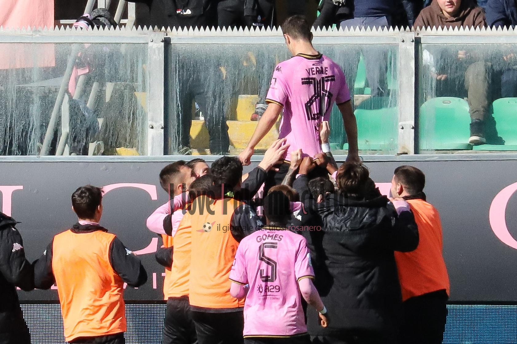 palermo frosinone 1-1 serie b (82) esultanza squadra gol verre